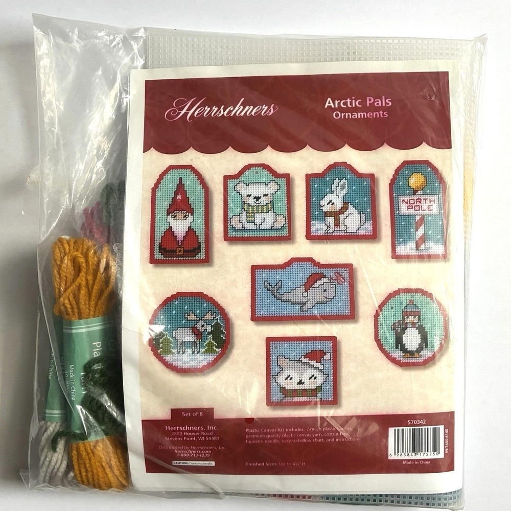 Herrschners Arctic Pals Ornaments Plastic Canvas Kit Set of 8 Christmas Winter